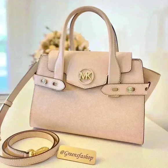 Michael Kors Purse Carmen Medium Flap Satchel shoulder bag buff - Picture 11 of 11